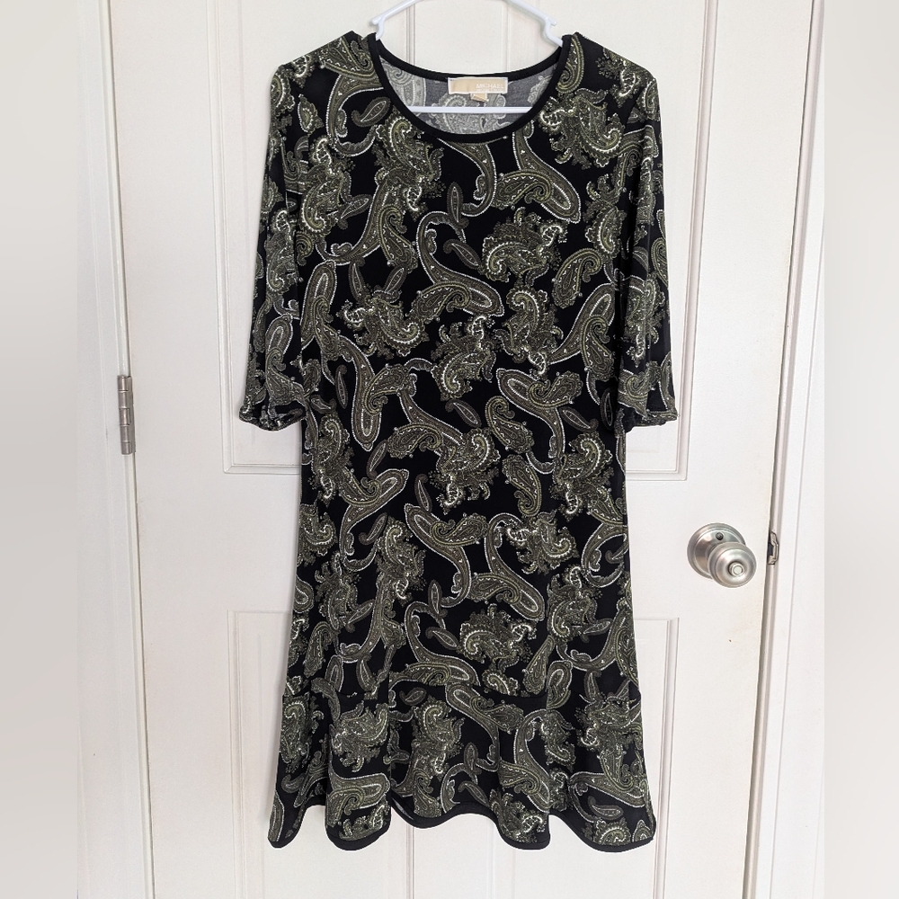 Michael Kors Black and Green Paisley Midi Dress
